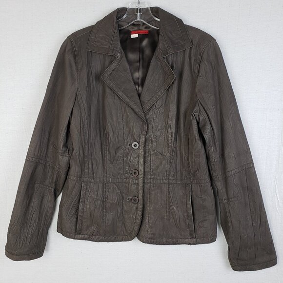 Anthropologie Tapemeasure 100% Leather Jacket Blazer Pockets Taupe Brown size 10 - Picture 4 of 16